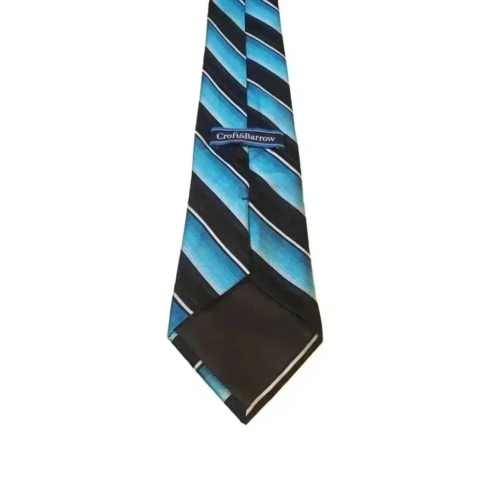 Croft & Barrow Luxury‎ Black Blue Stripes All Silk Necktie Tie Business Church